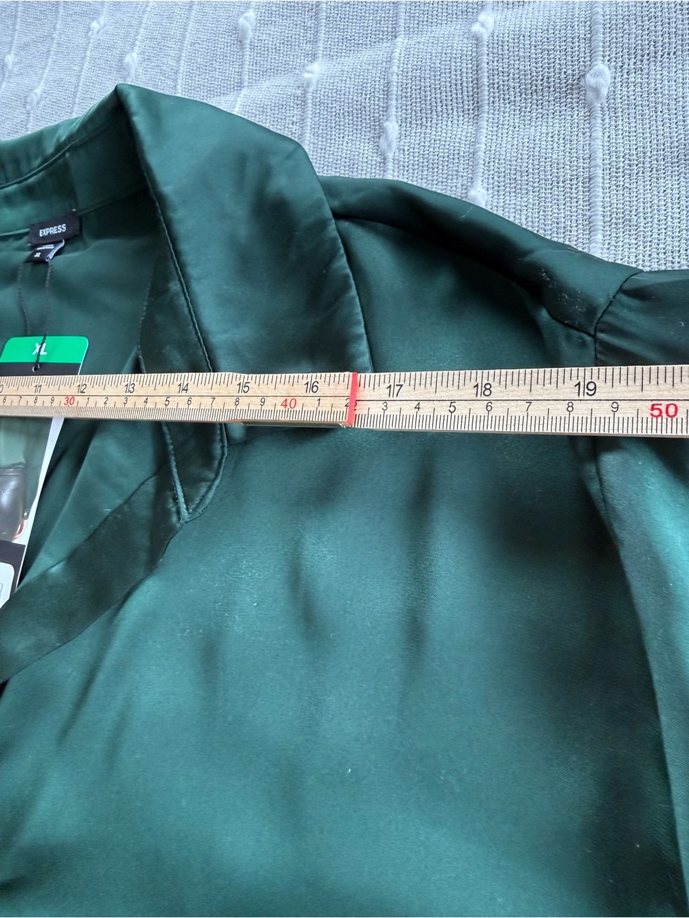 Express Women's Dark Green Satin Button-Up Blouse - Picture 7 of 12
